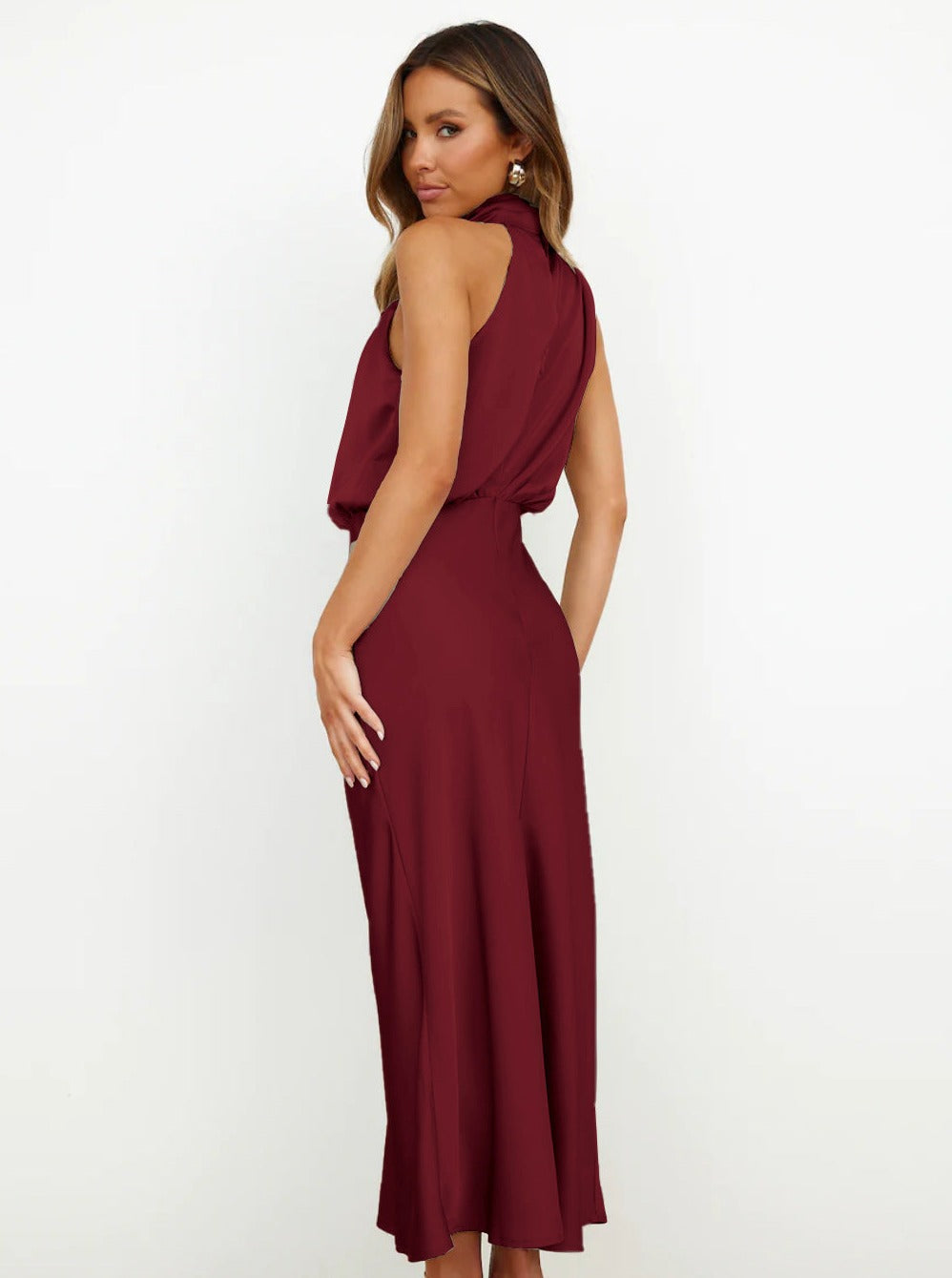 Elegant Halter Neck Satin Dress