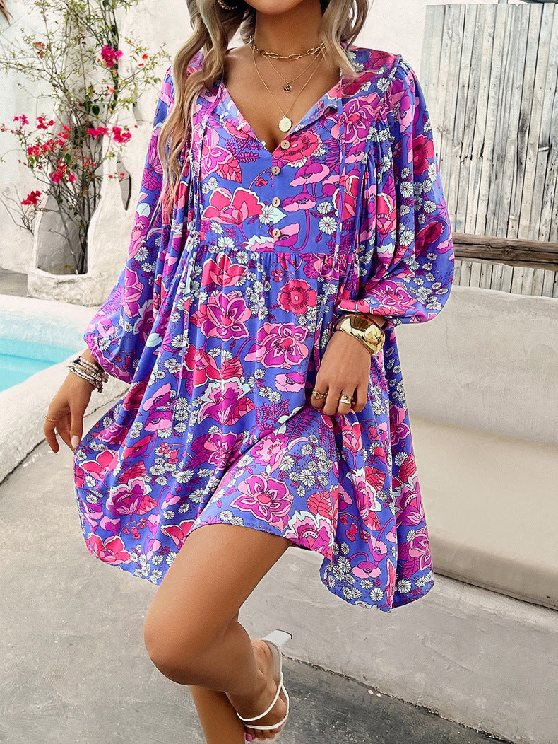 Casual Pleated Printed Temperament Dress