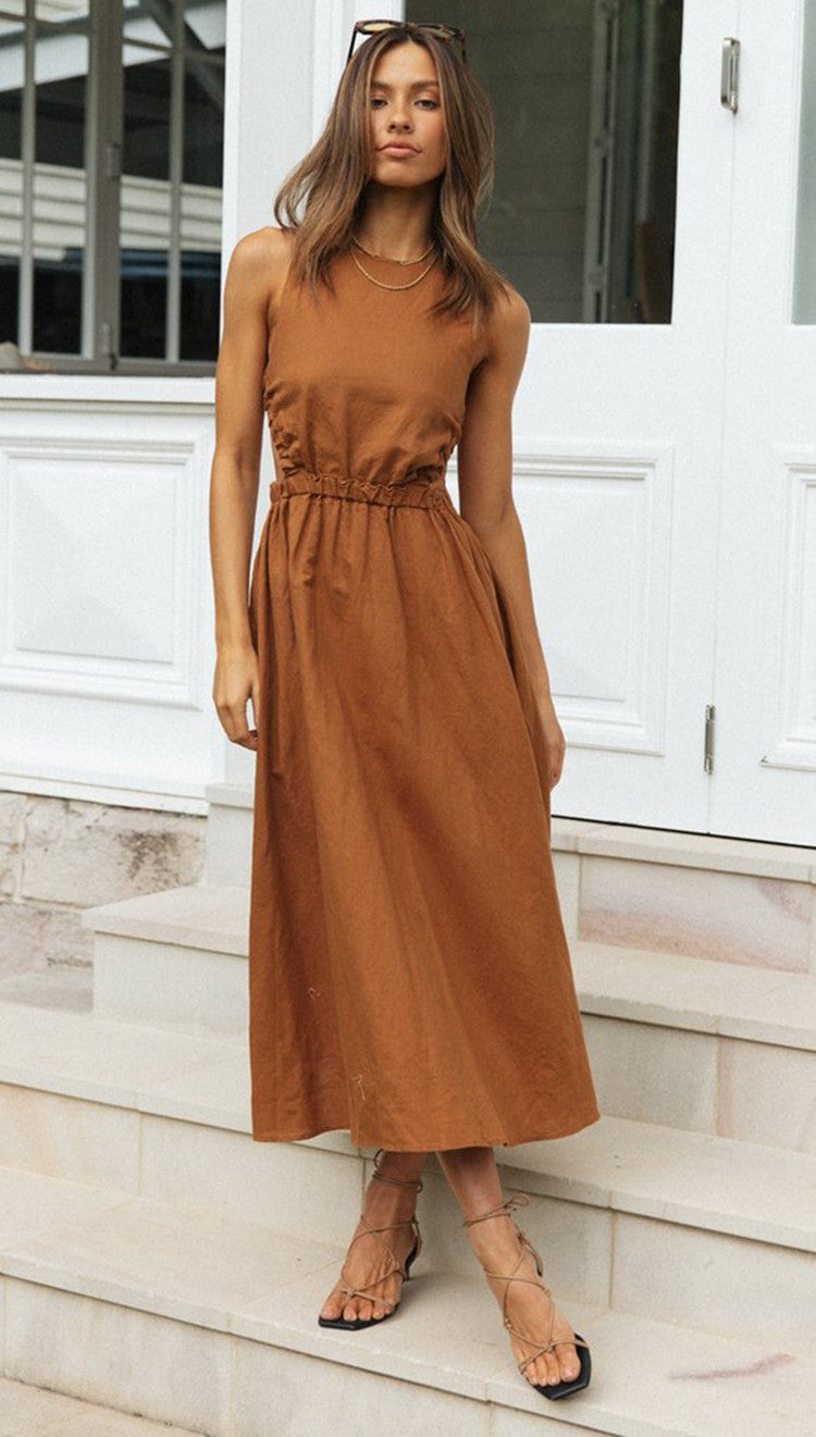 Round Neck Backless Swing Dress