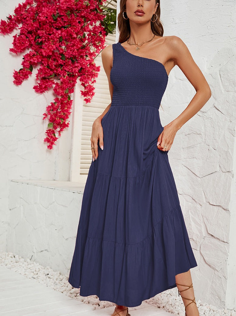 Damen One-Shoulder-Sleeveless Sommerkleid