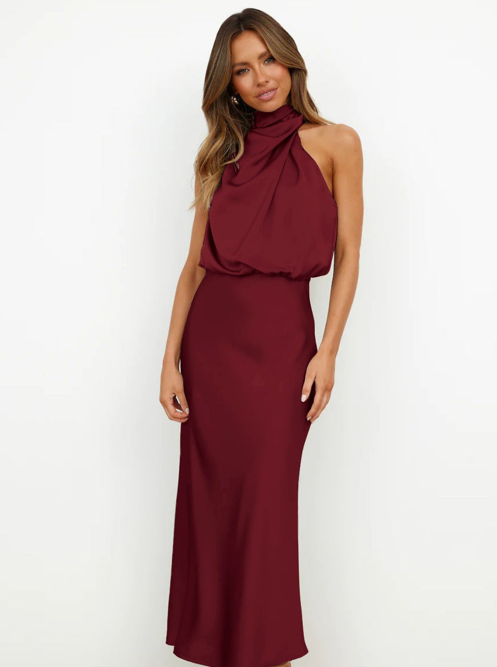 Elegant Halter Neck Satin Dress