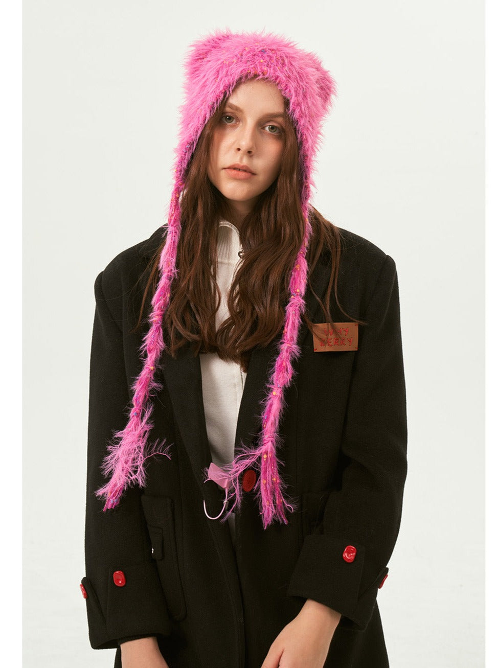 Cappello invernale da donna con orsetto caldo rosa 