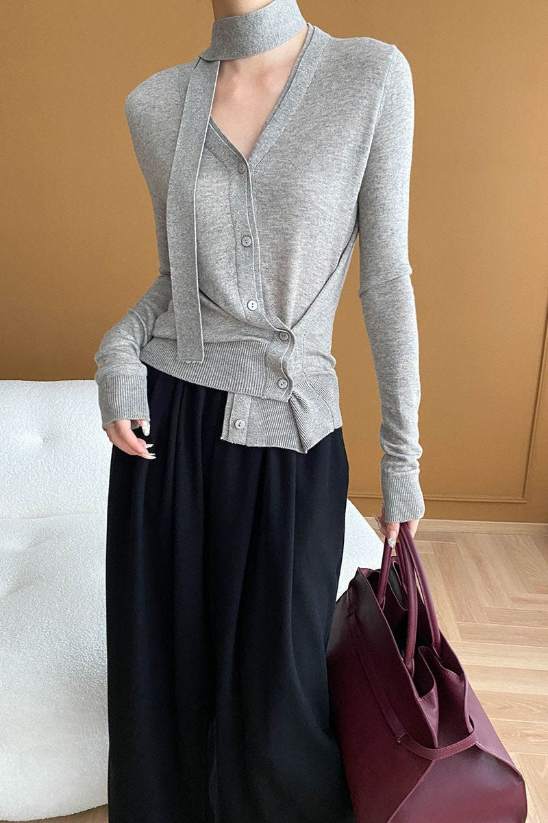 Classy V-Neck Long Sleeve Knitted Cardigan Blouse