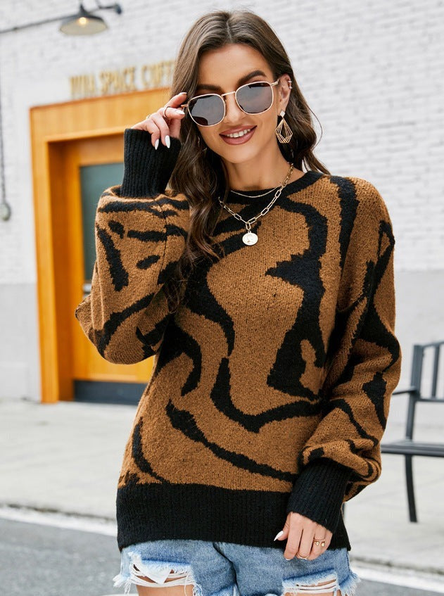 Sweatshirt mit Rundhalsausschnitt und Zebramuster 