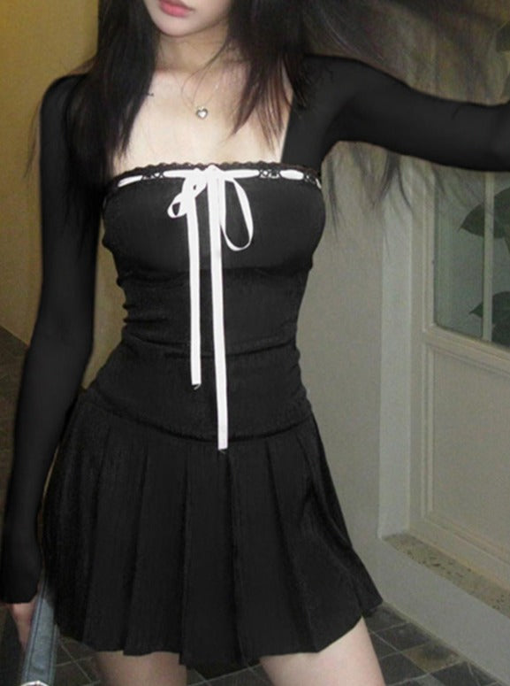 Schwarzes elegantes A-Linien-Kleid mit quadratischem Kragen 