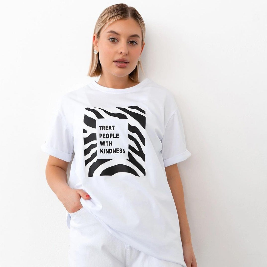 Casual Graphic Printed Round Neck Short Sleeve Loose Cotton Shirt