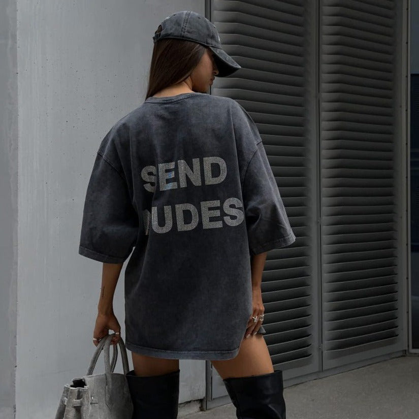 Trendy Oversize Streetwear Baumwollhemd mit Distressed-Letter-Print 