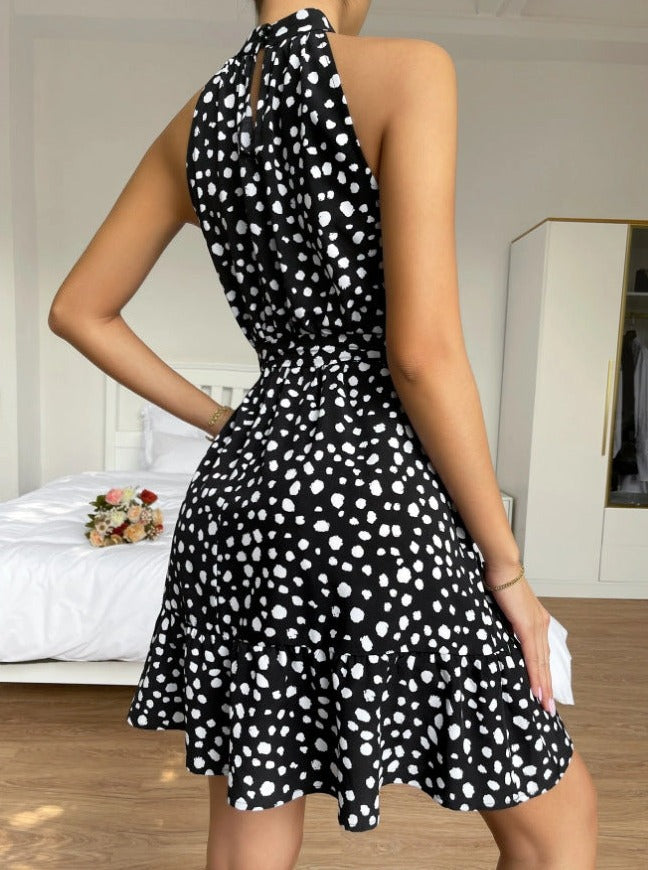 Women's Sleeveless Polka Dot Lace Ruffle Dress