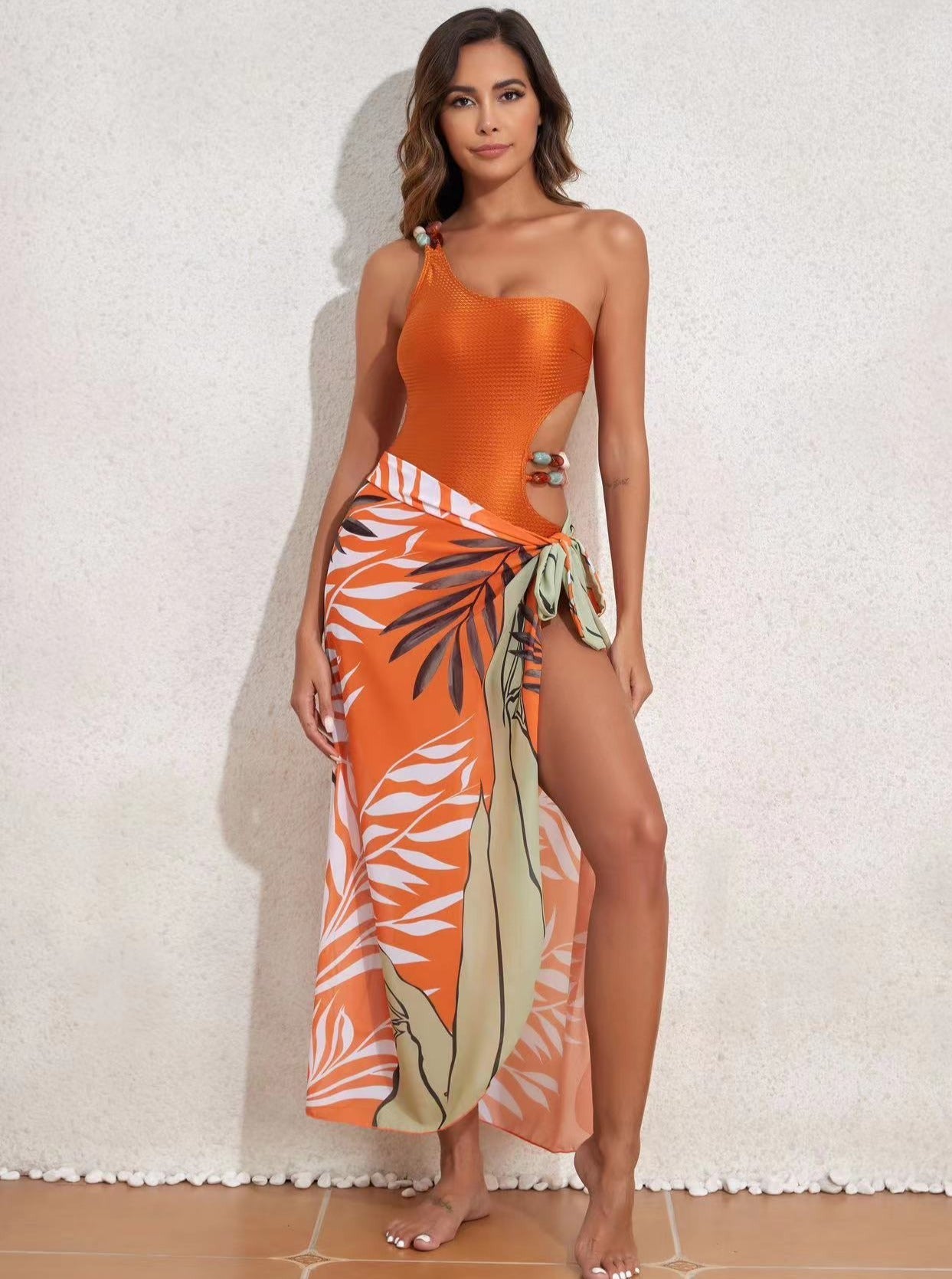 Orange Tropical Swimsuit Set