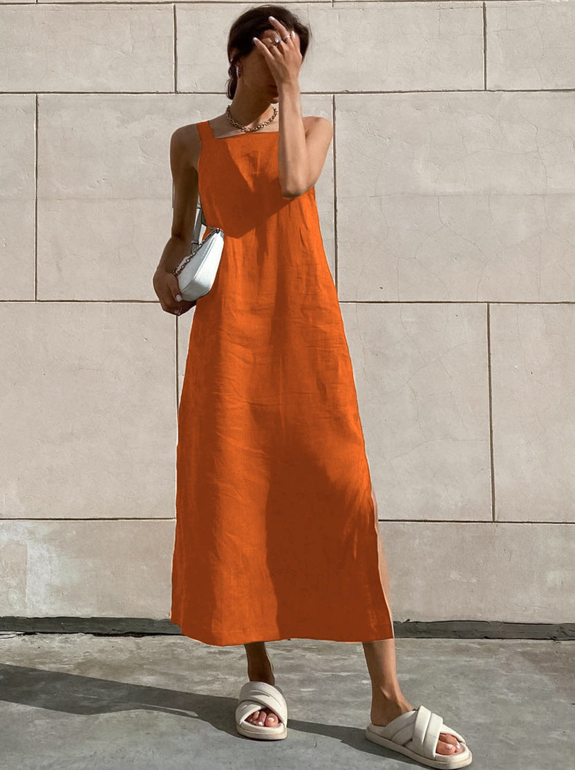 Loose Linen Slitted Dress