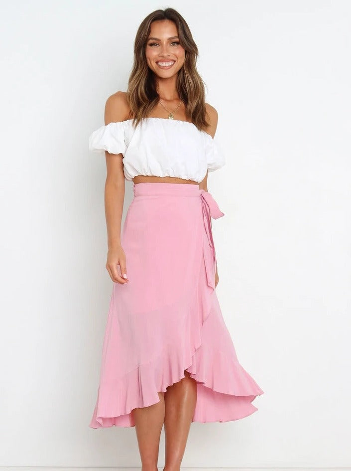 Pink Asymmetrical Sexy Long Skirt