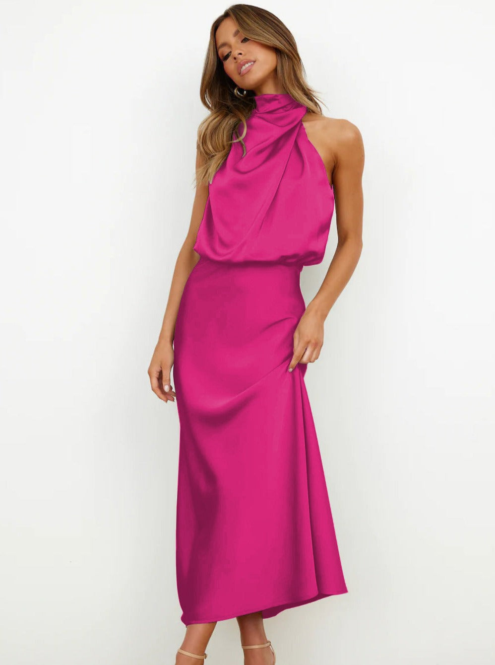 Elegant Halter Neck Satin Dress