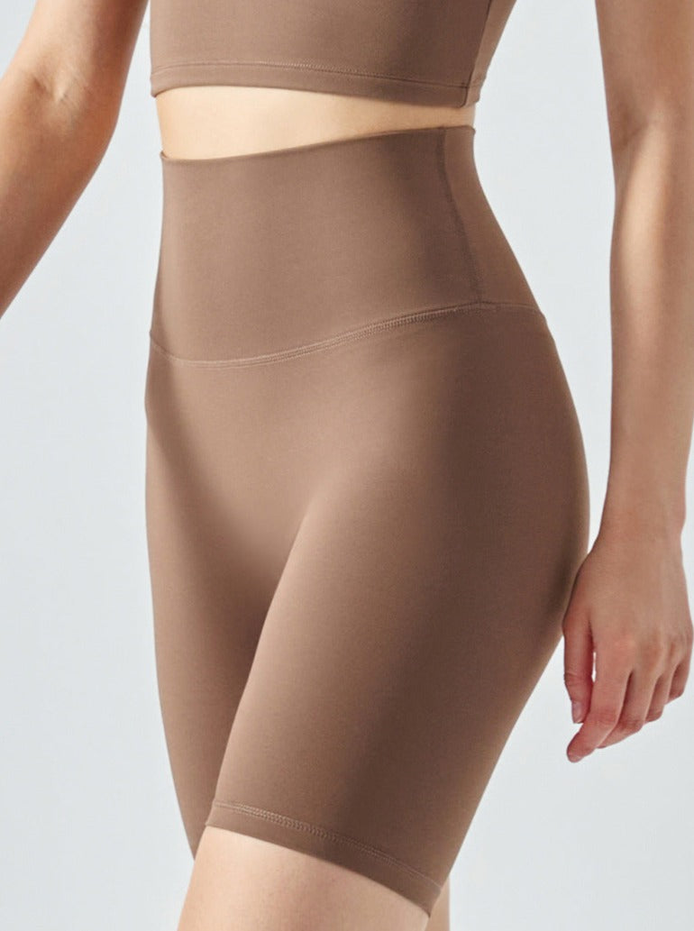Braune Yoga-Shorts mit hoher Taille, elastisch, nahtlos 