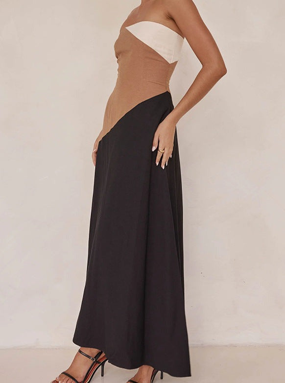 Maxikleid mit Tube-Top und Farbblockdesign 