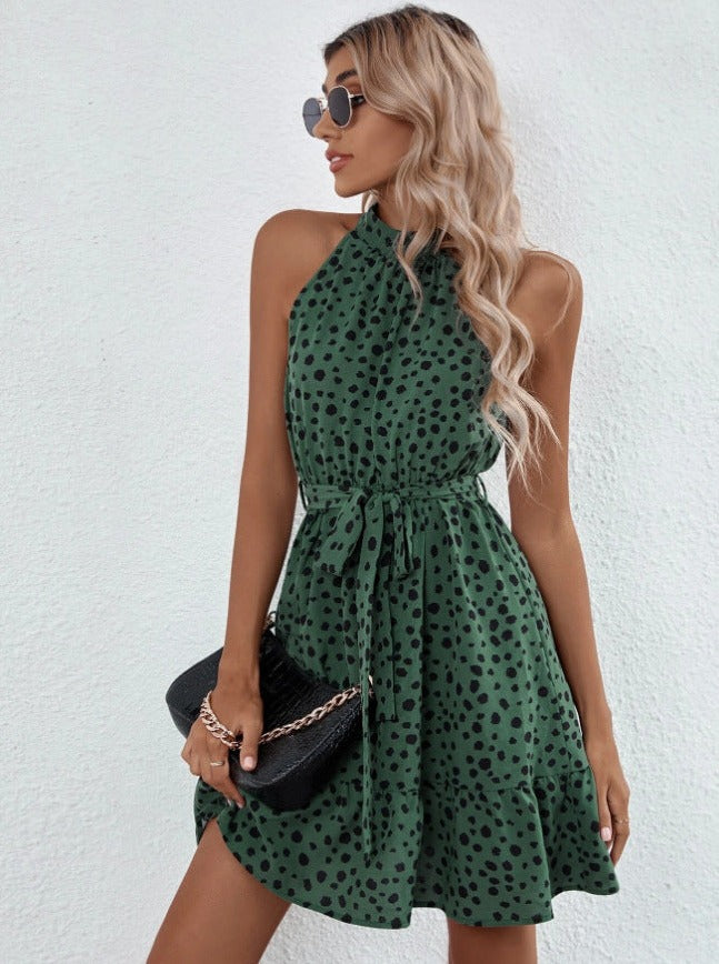 Women's Sleeveless Polka Dot Lace Ruffle Dress