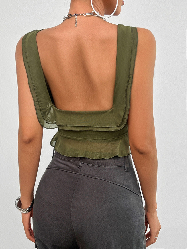 Grünes, asymmetrisches Tanktop mit Spitze