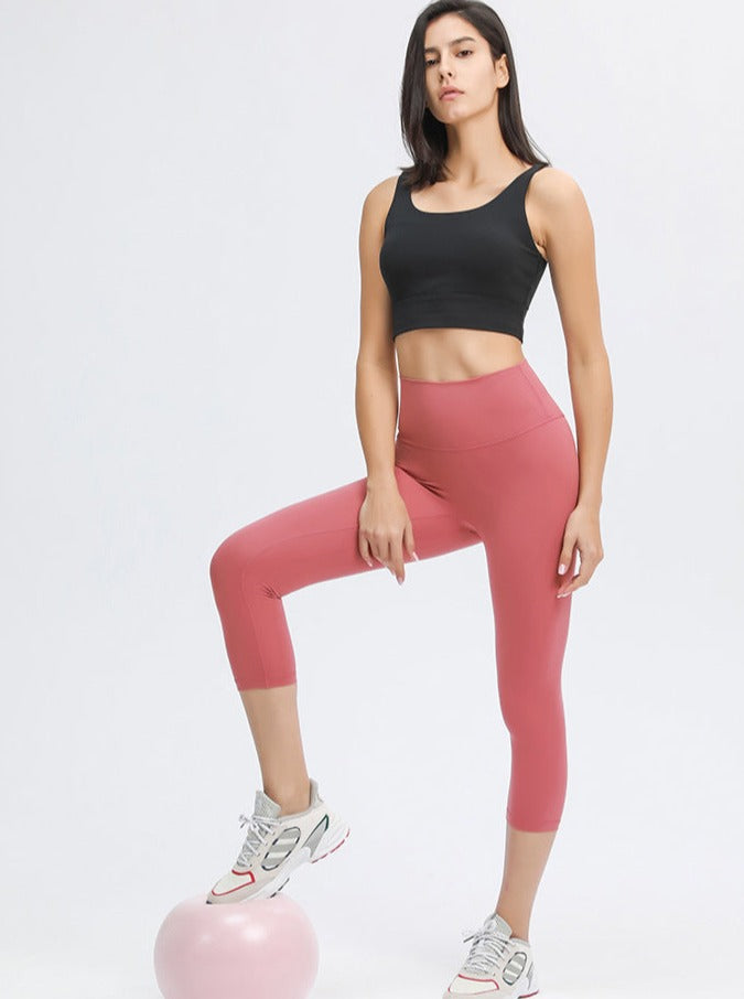 Pantaloni da yoga per esercizi a vita alta elasticizzati rosa fragola 