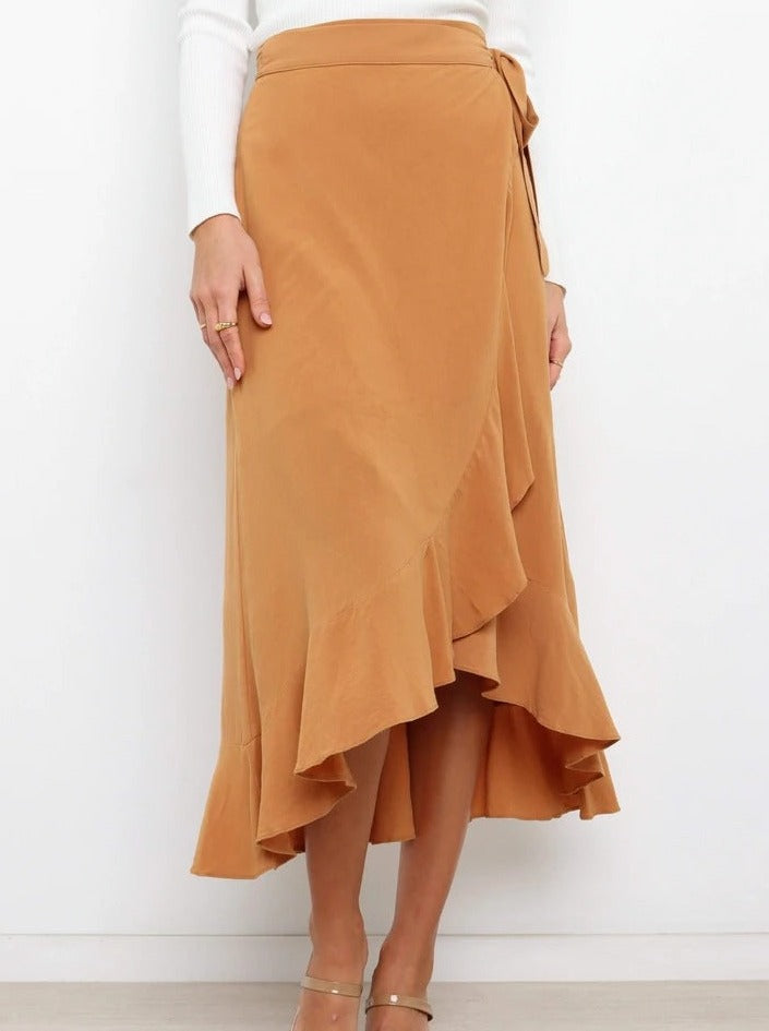 One-Piece Asymmetrical Strappy Long Yellow Skirt