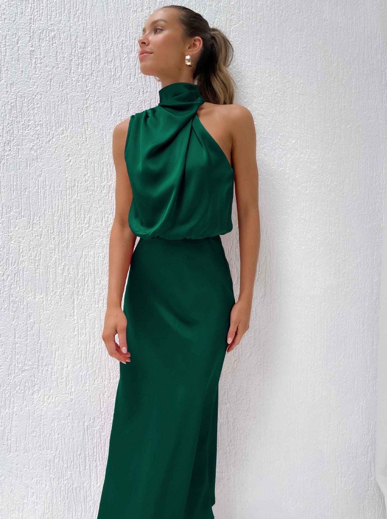 Elegant Halter Neck Satin Dress