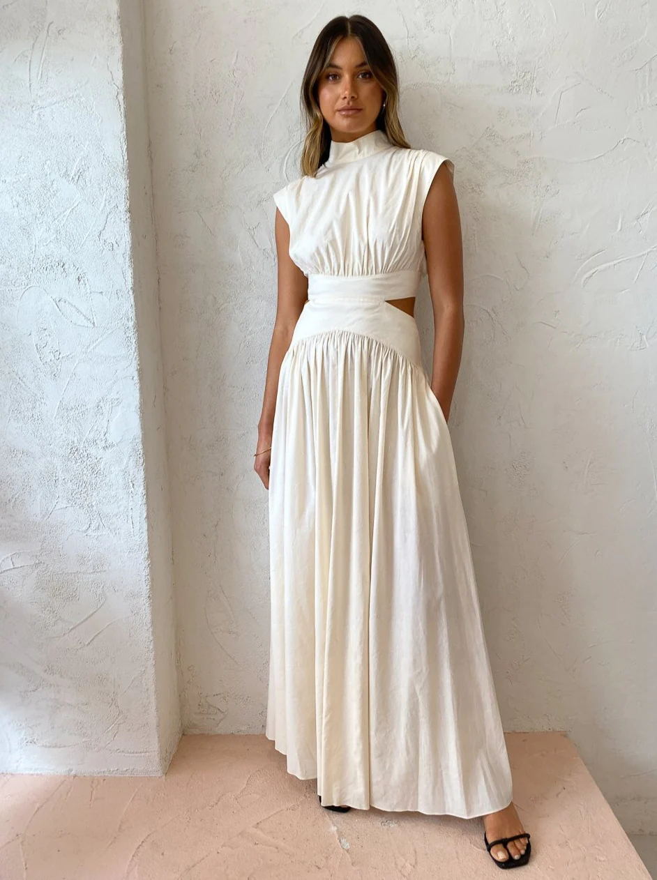 Sexy Waist Pleated Large Skirt Dress