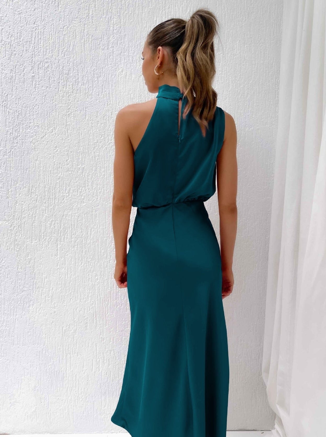 Elegant Halter Neck Satin Dress