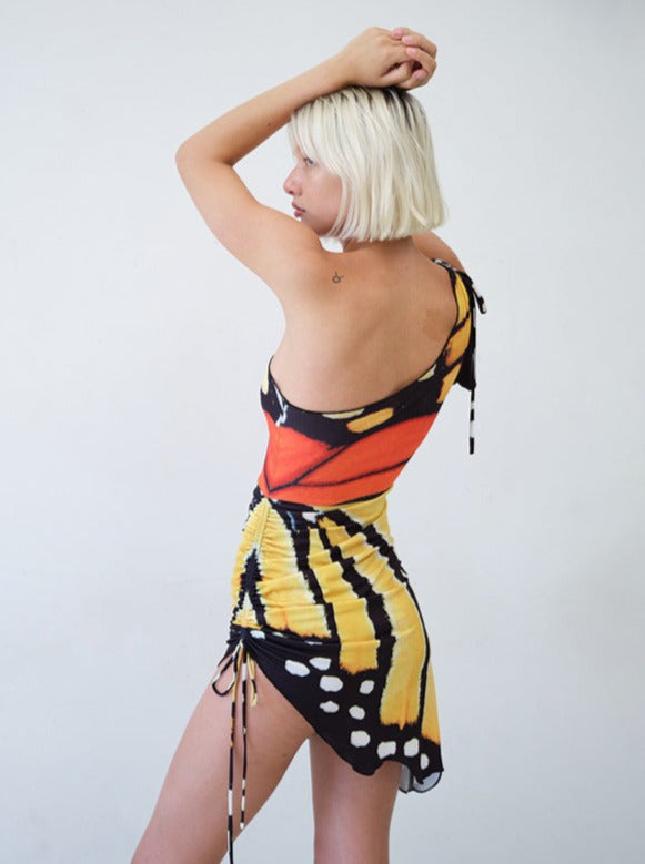 Sexy One-Shoulder-Minikleid mit Schmetterlings-Print 