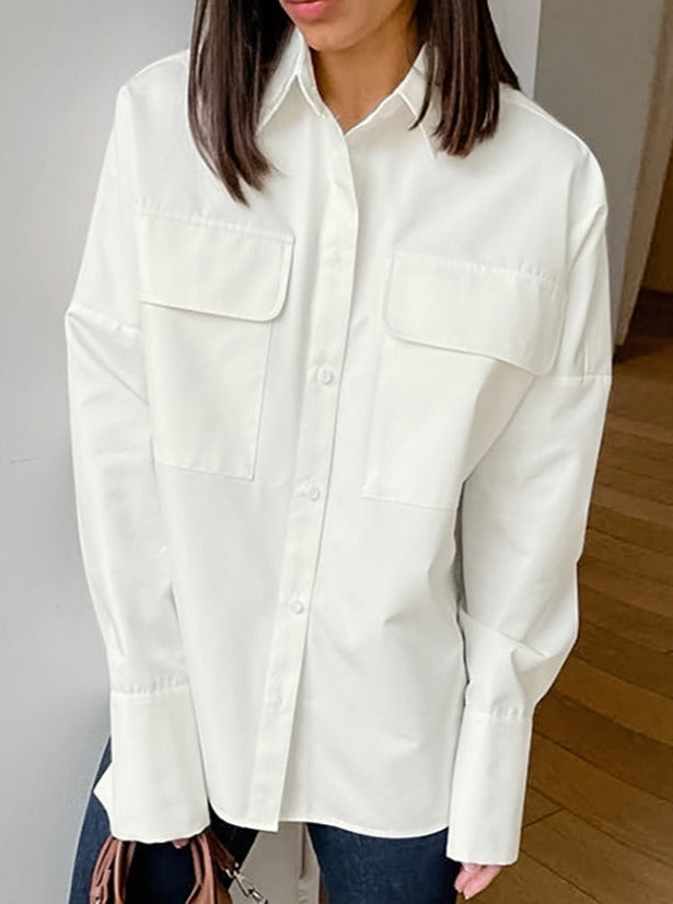 Collared Long-Sleeved Loose High-End Casual Shirt
