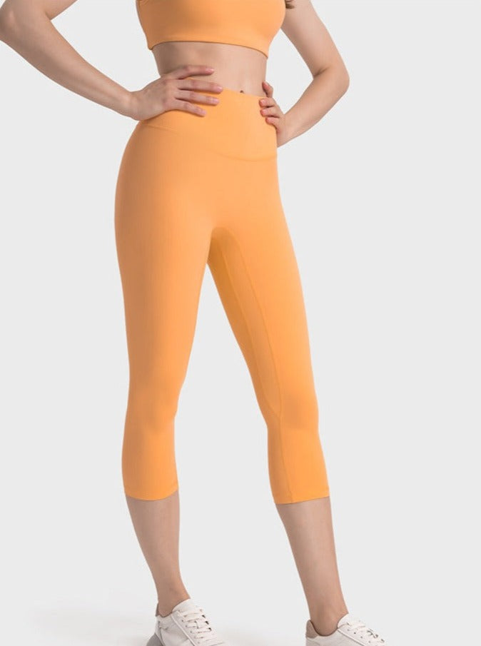 Orange dehnbare Übungs-Yogahose mit hoher Taille 