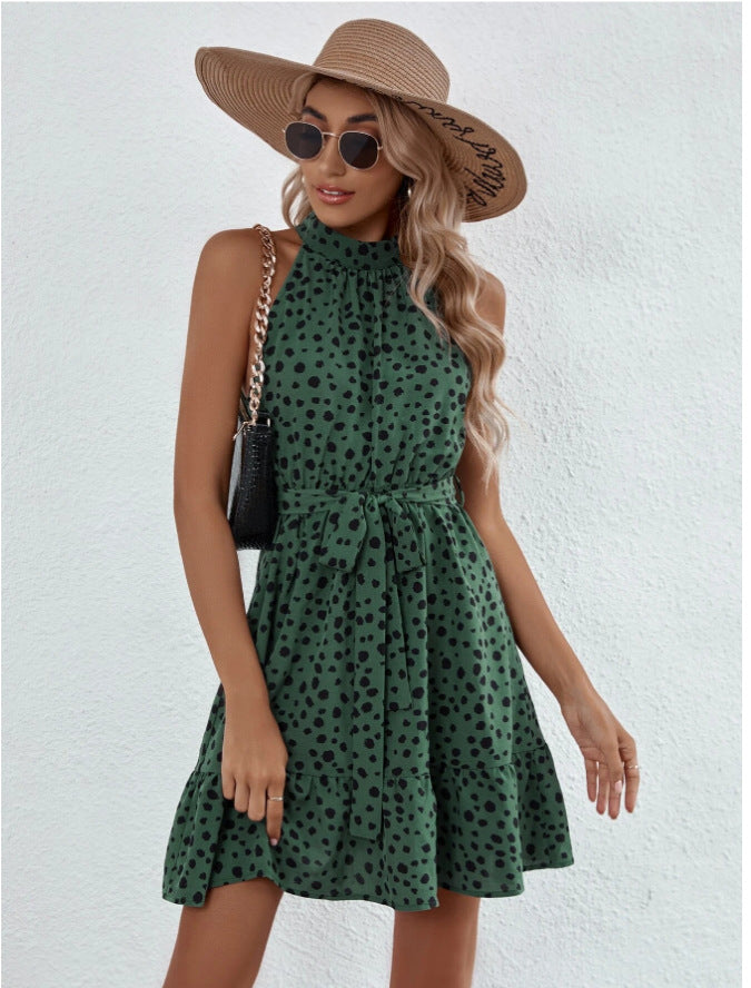 Women's Sleeveless Polka Dot Lace Ruffle Dress