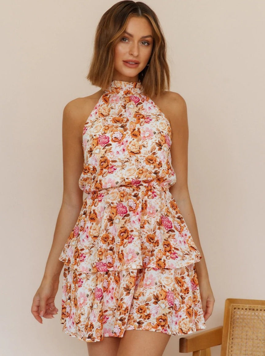 Mini-Sommerkleid mit Neckholder und Blumenmuster 