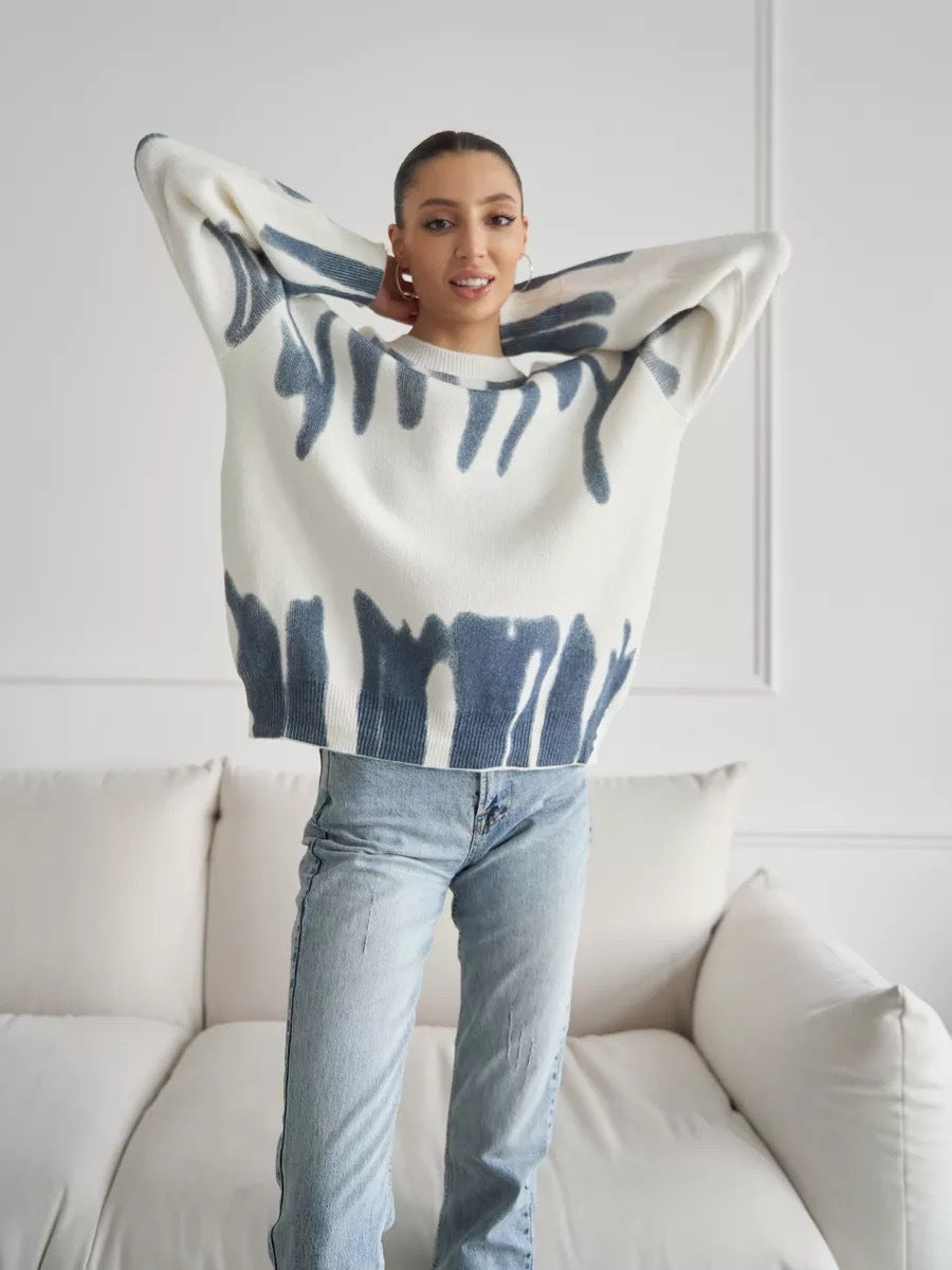 Abstract Print Knit Sweater