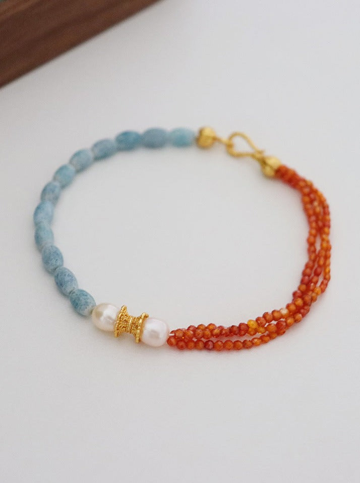 Natural Colored Stone Beaded Necklace and Bracelet