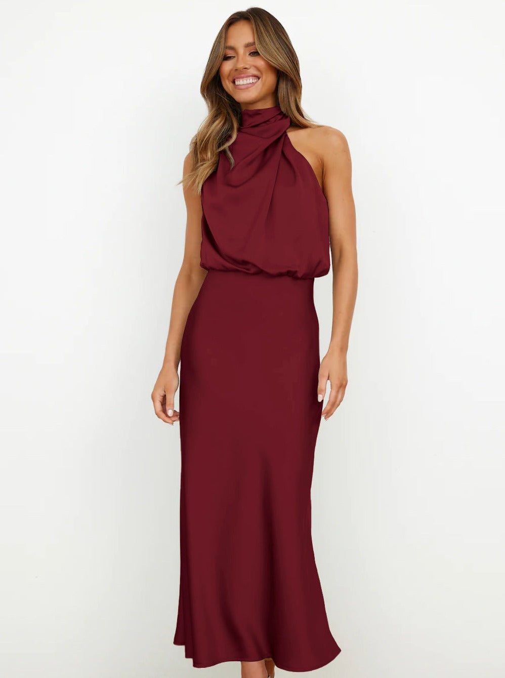 Elegant Halter Neck Satin Dress