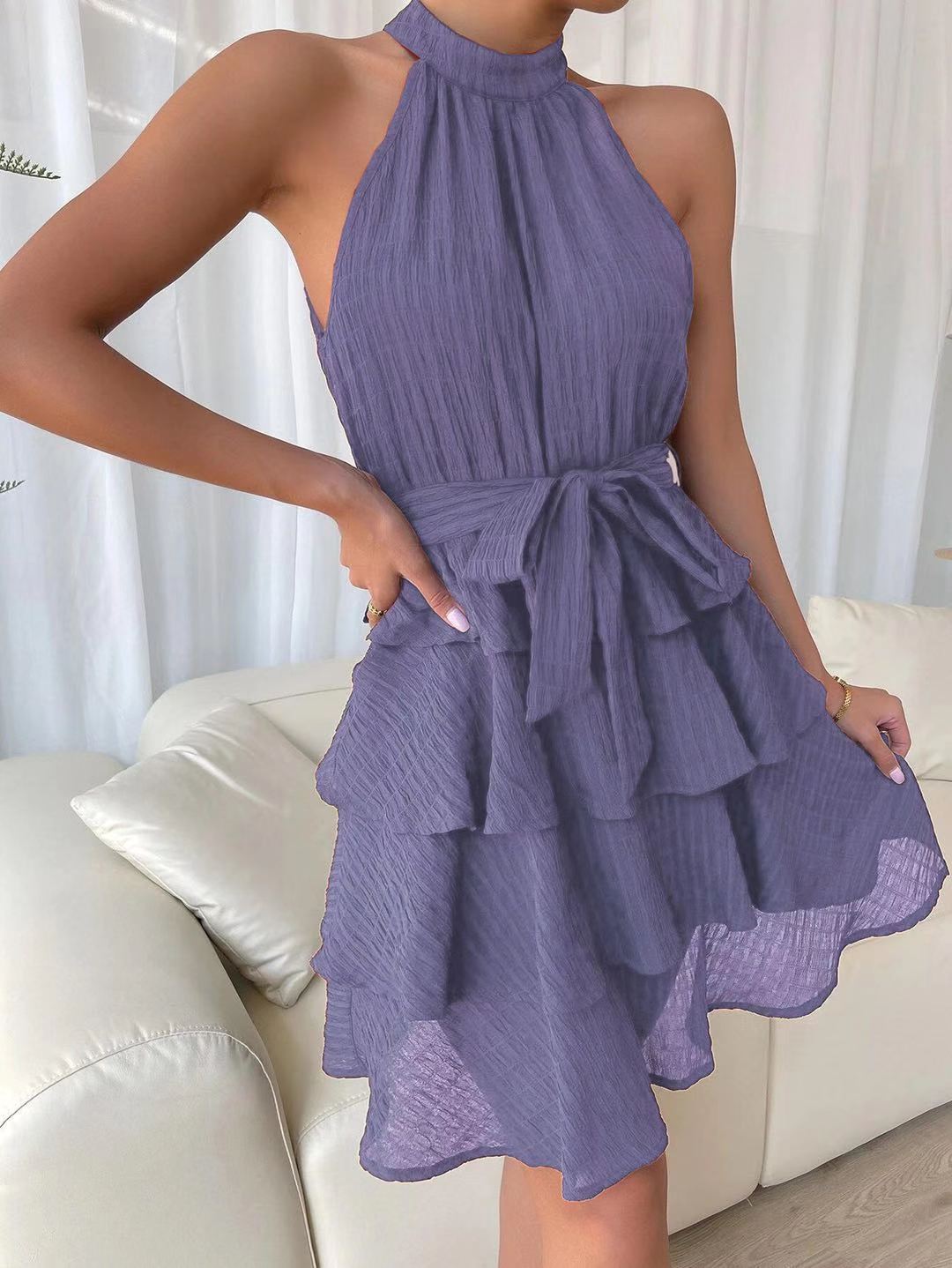 Women's Spliced Sleeveless Ruffle Dress