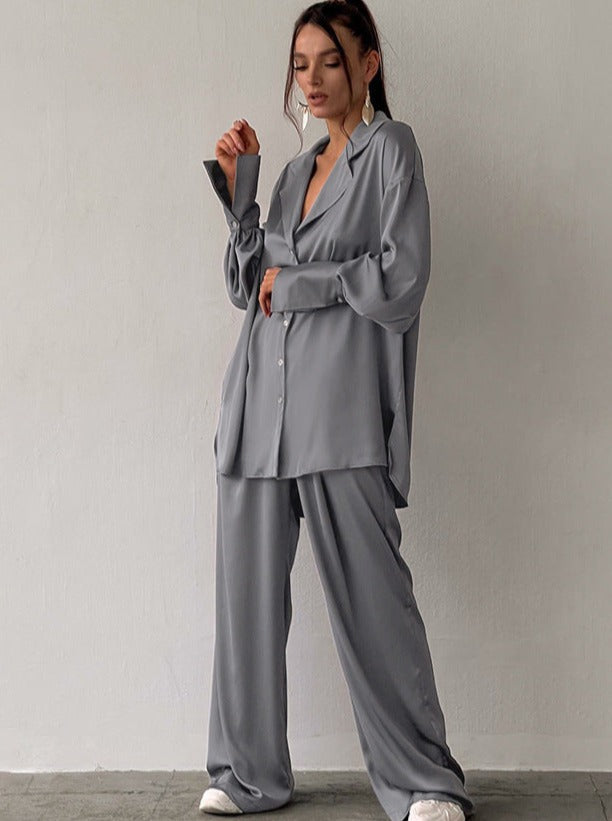 Zweiteiliges Pyjama-Set mit langen Ärmeln und weiter Hose 