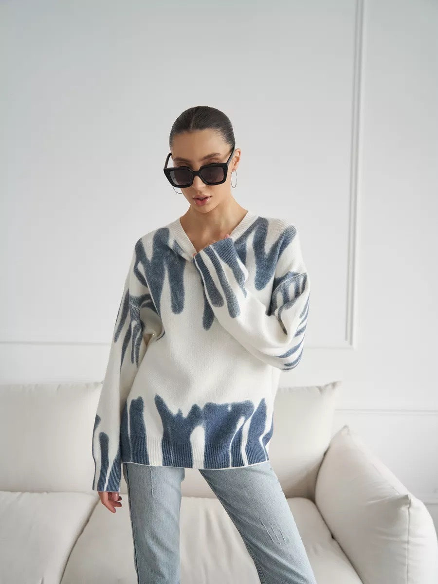 Abstract Print Knit Sweater