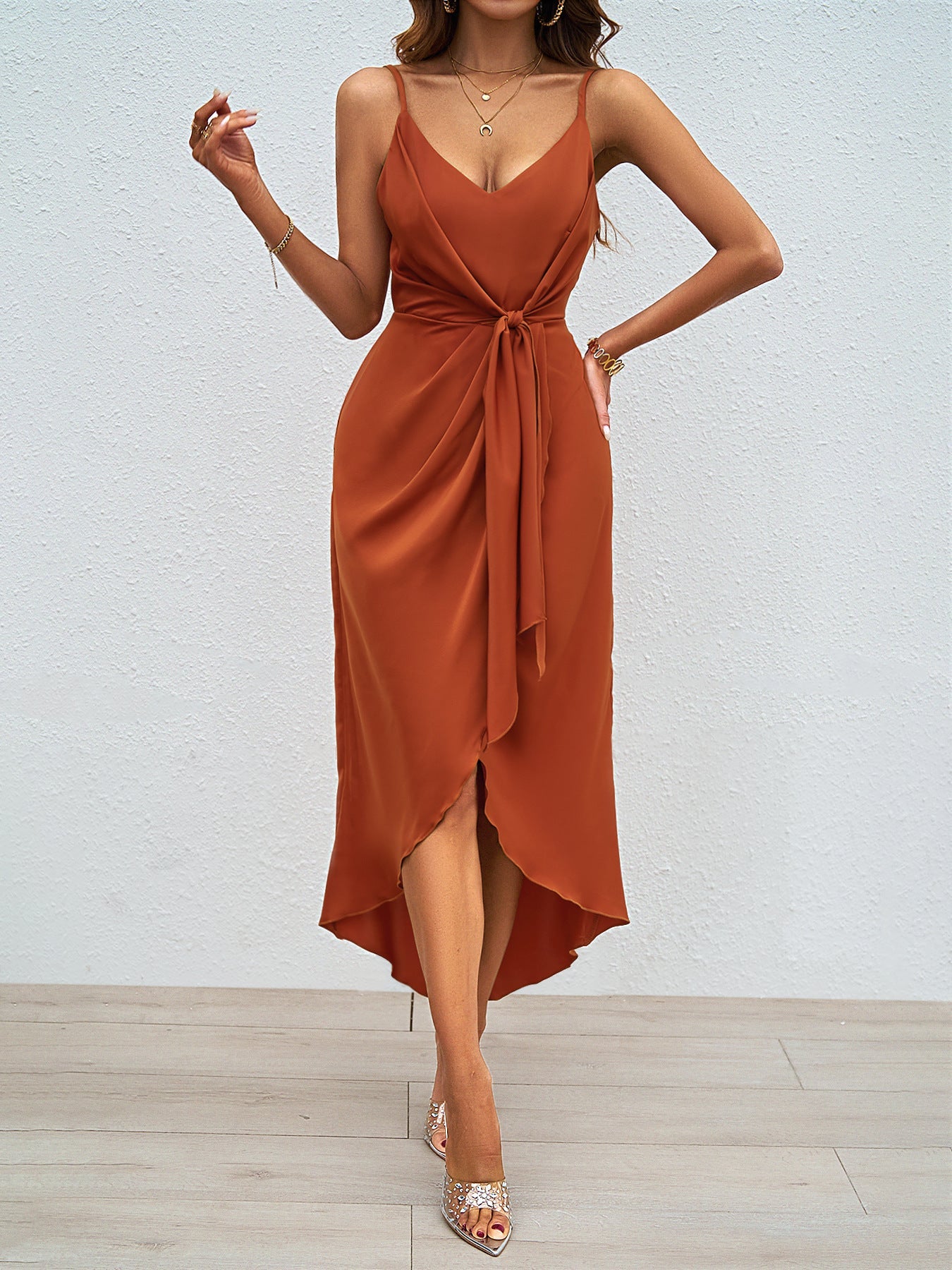 Asymmetrical Solid Color Midi Dress