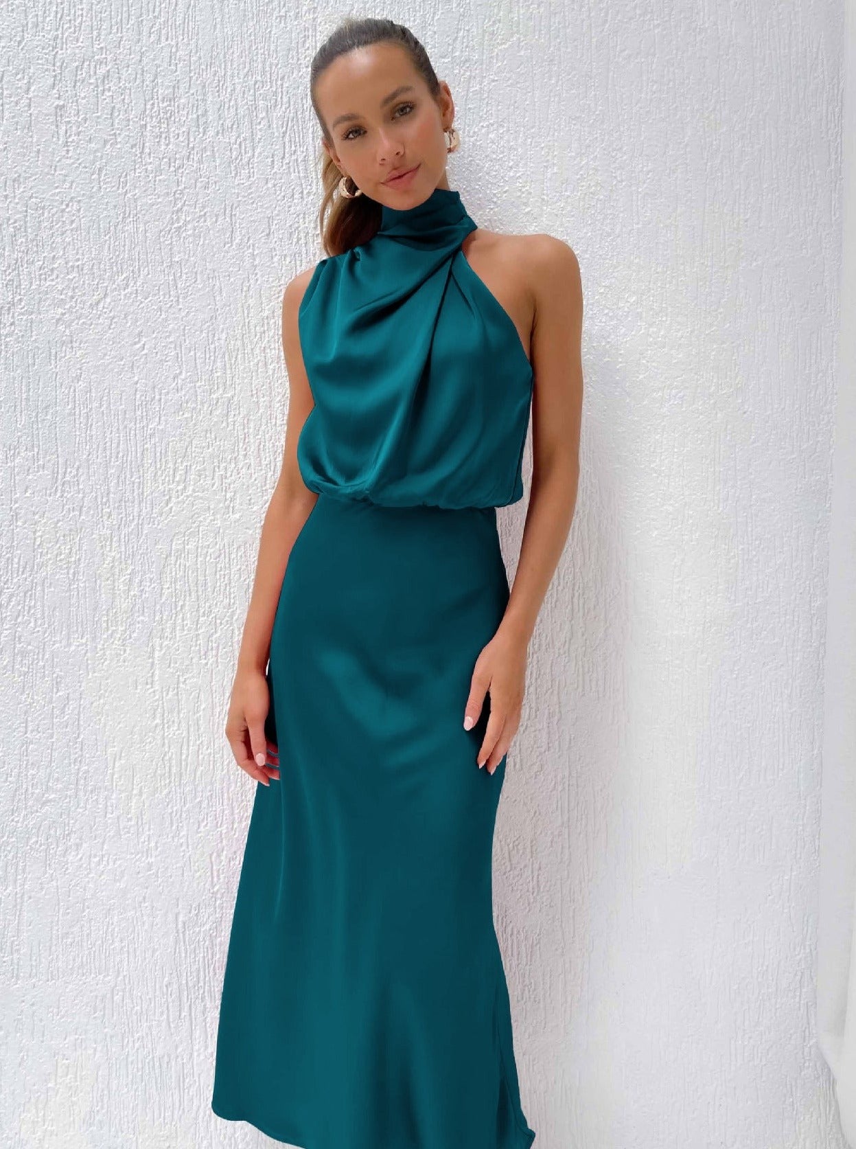 Elegant Halter Neck Satin Dress