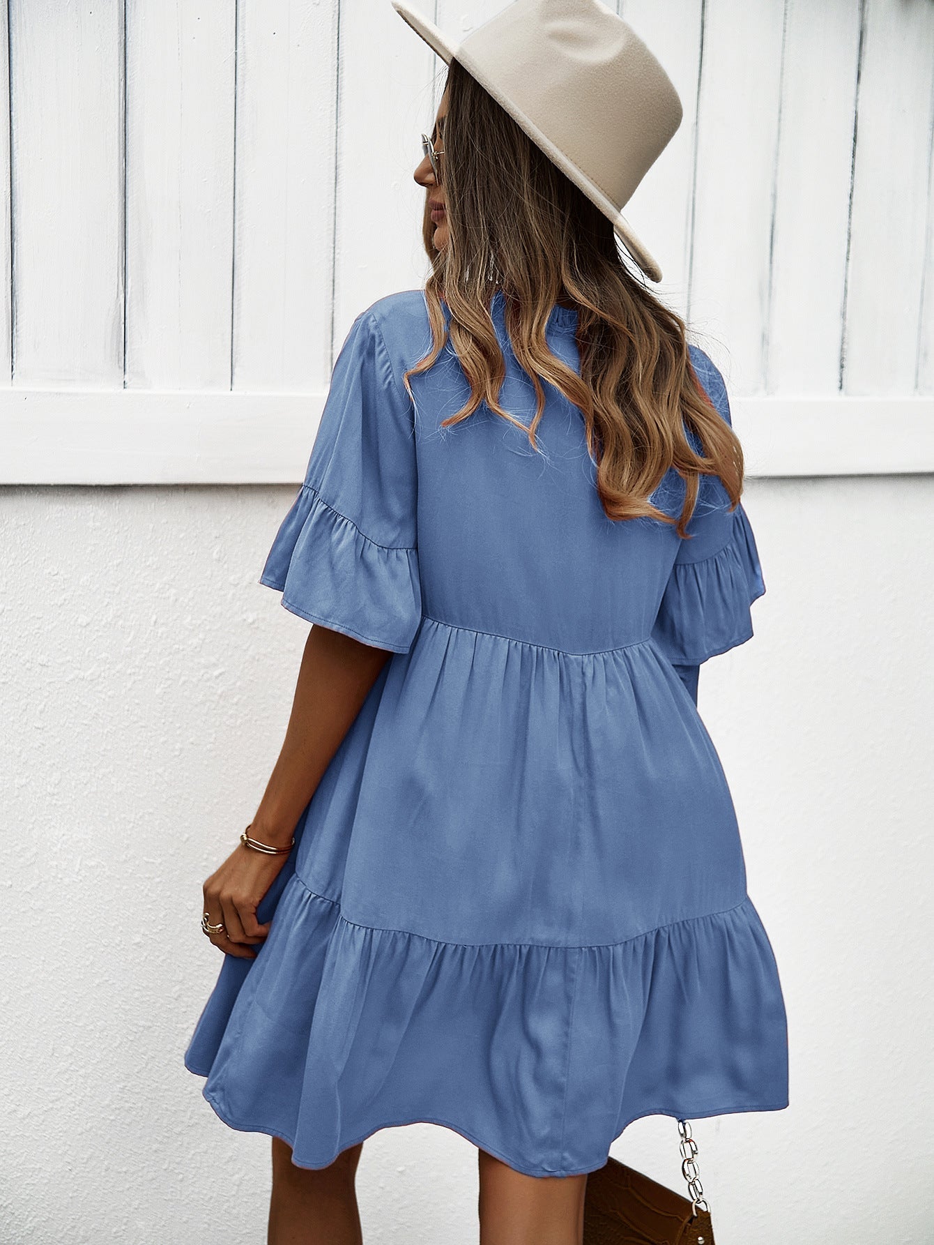 Solid Color Layered A-Line Dress