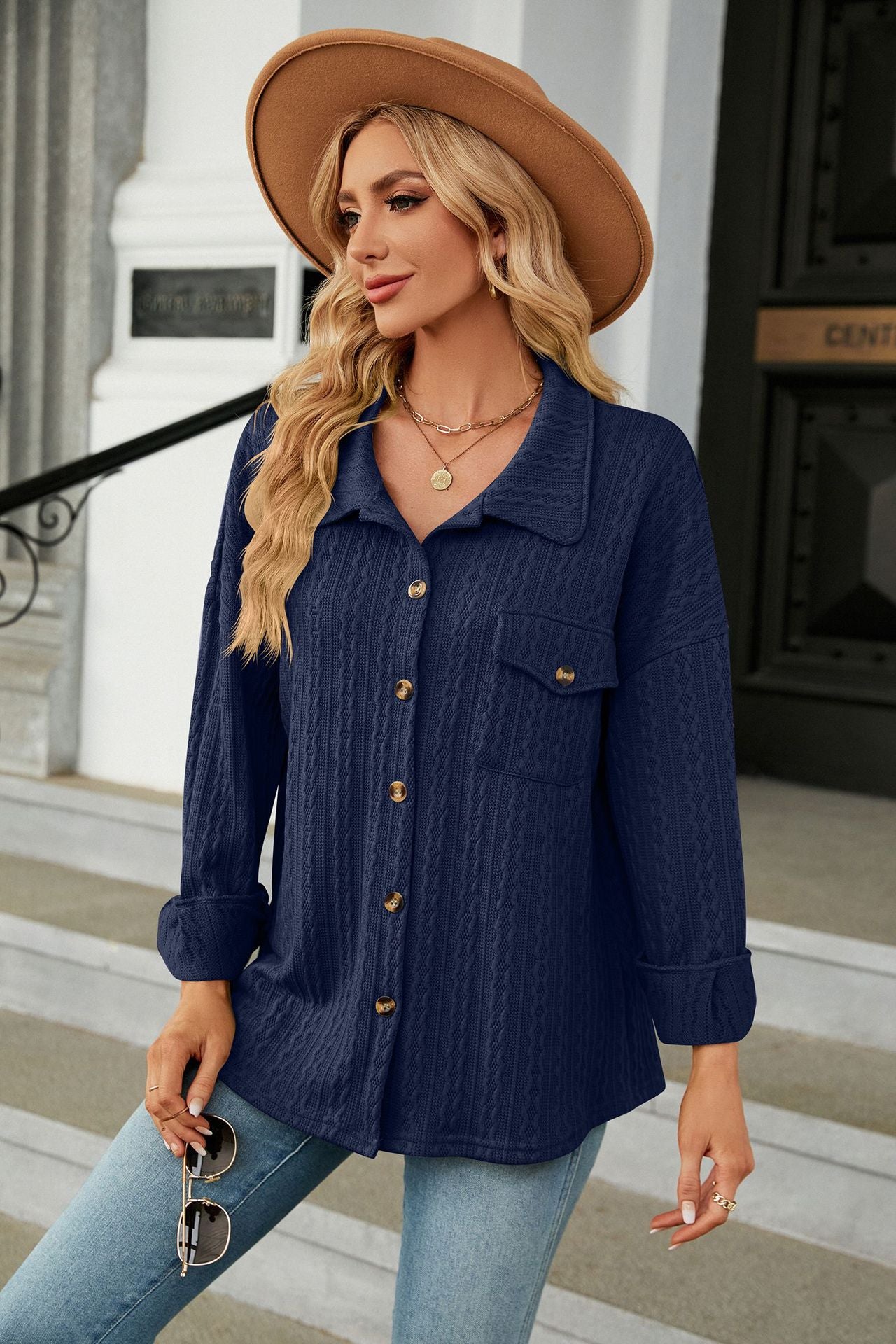 Chemise boutonnée texturée pour femme