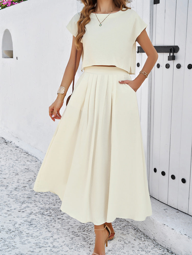 White Casual Sleeveless Top and Flared Long Skirt Suit