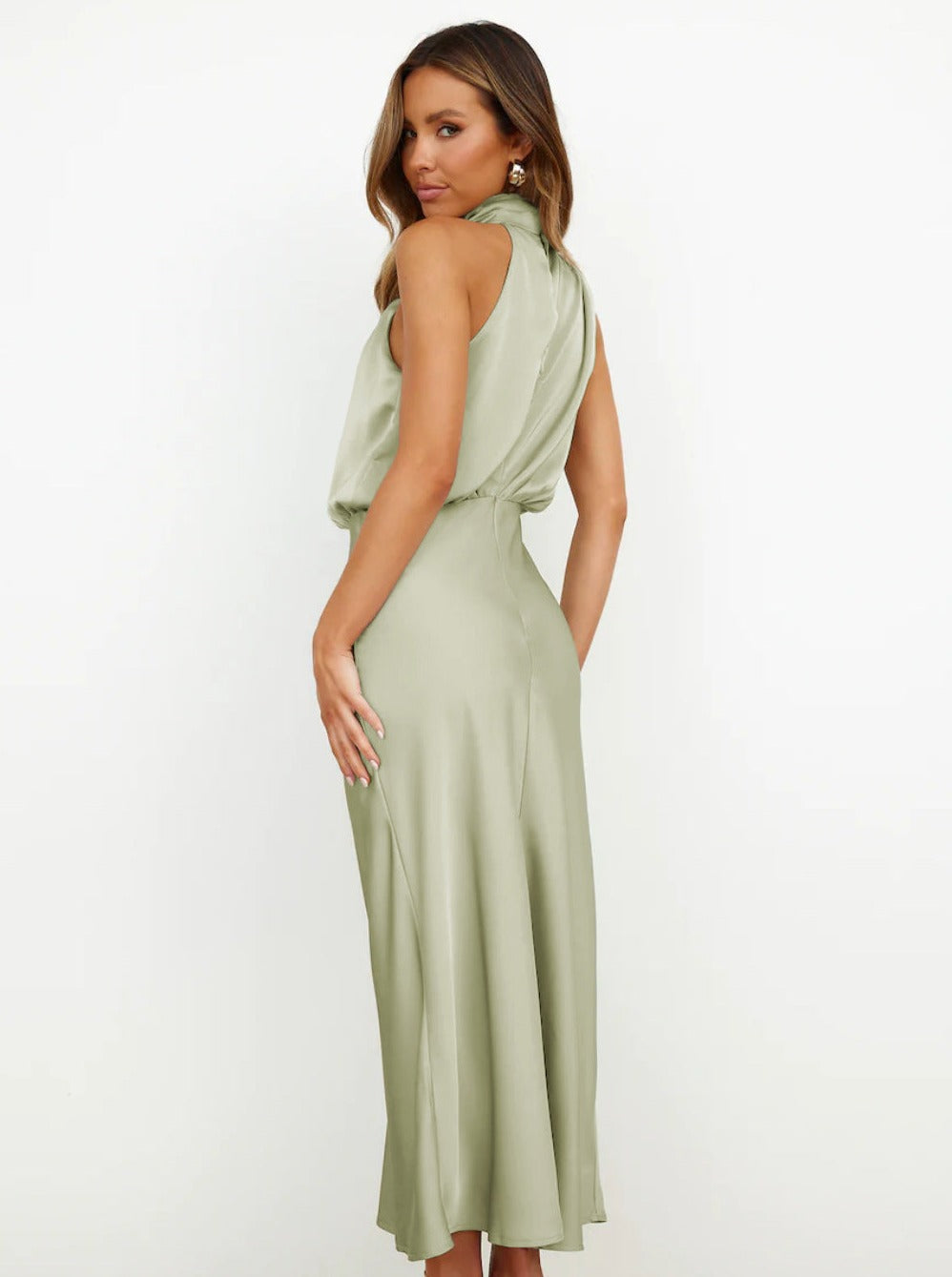 Elegant Halter Neck Satin Dress