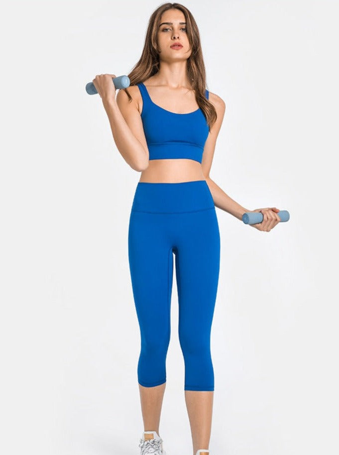Pantaloni da yoga per esercizi a vita alta elasticizzati blu royal 