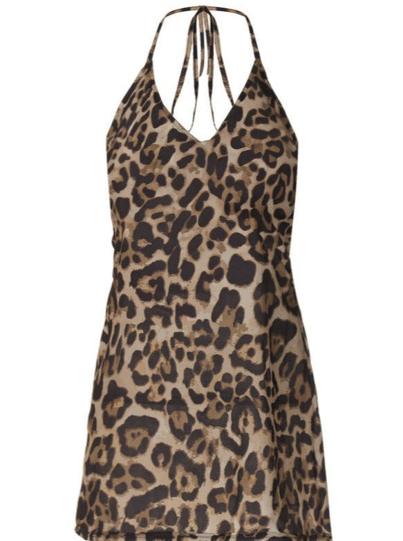 Sexy Sommerkleid mit Leopardenmuster und Bindekragen 