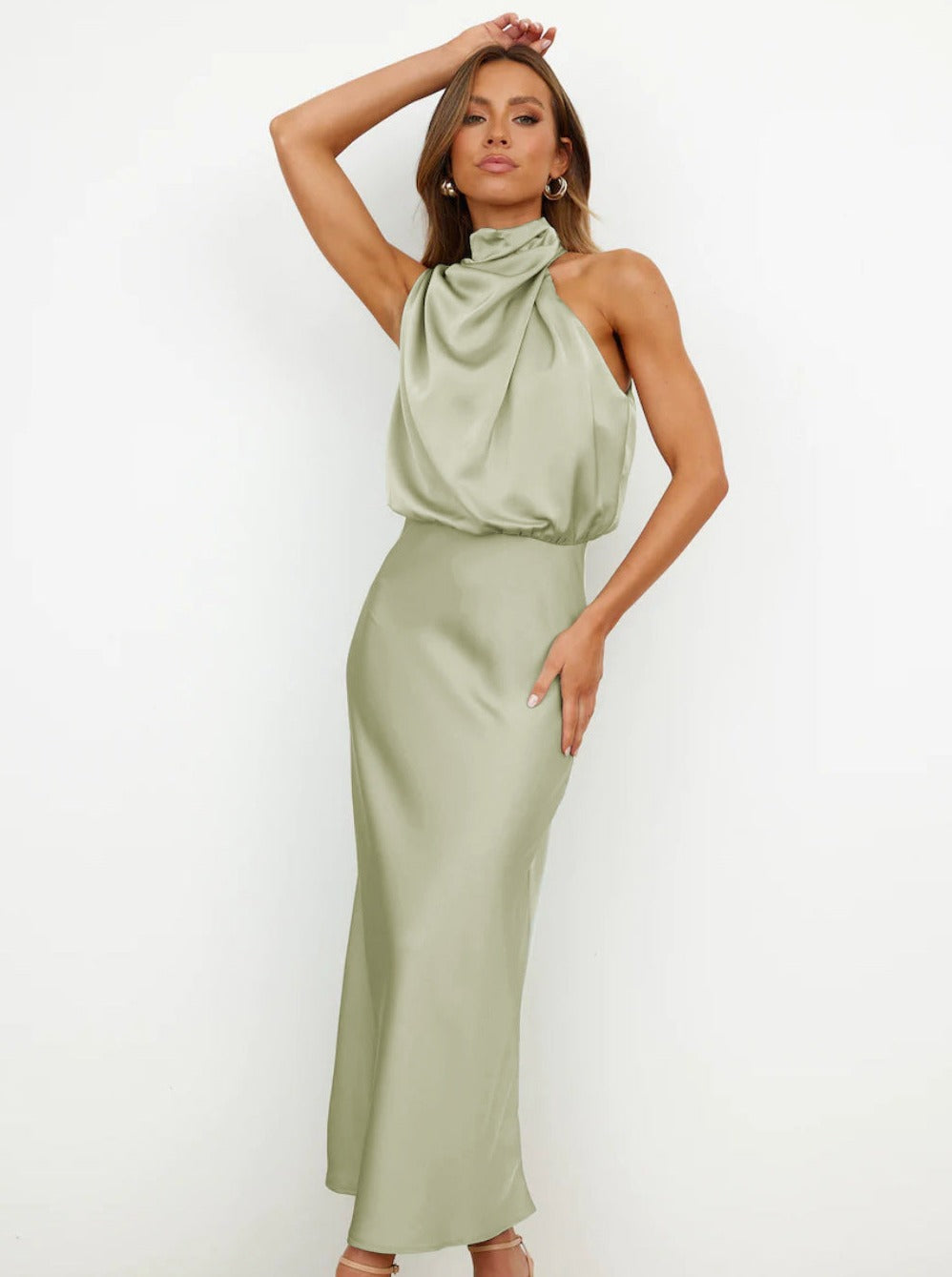 Elegant Halter Neck Satin Dress