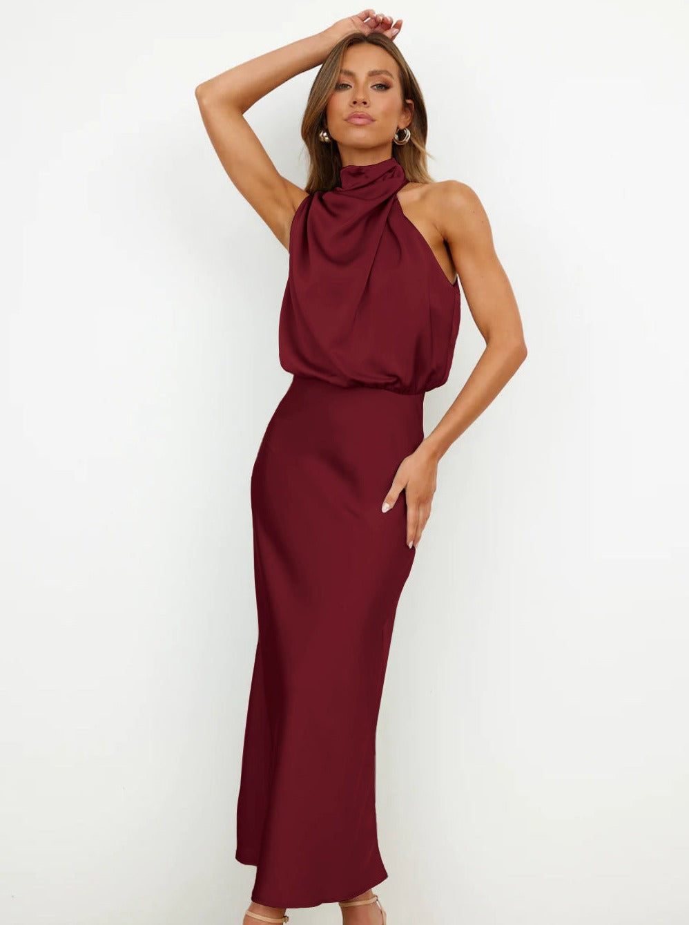 Elegant Halter Neck Satin Dress