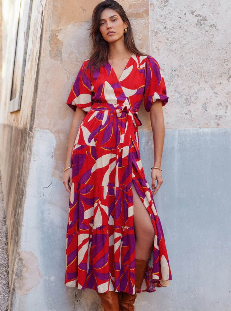 Temperament Leisure V-Neck Printed Mid-Length Dress