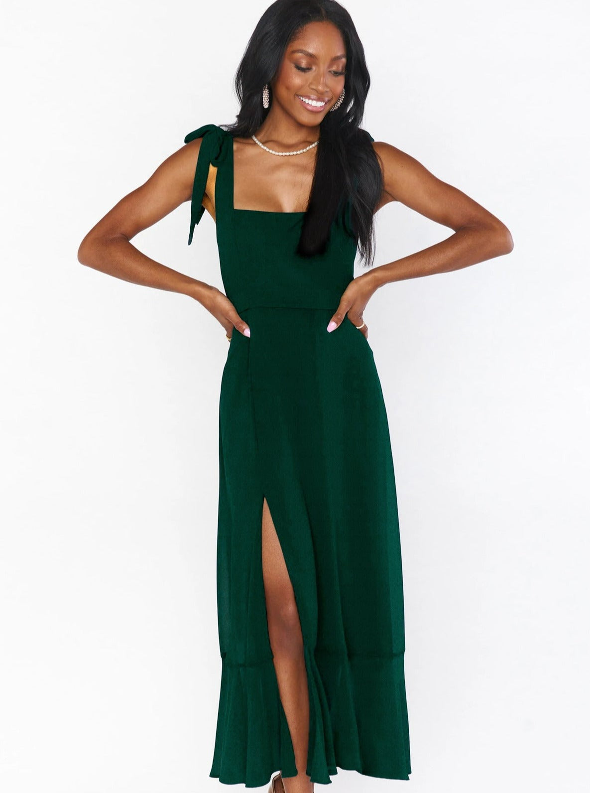 Elegant Solid Color Square Neck Midi Dress