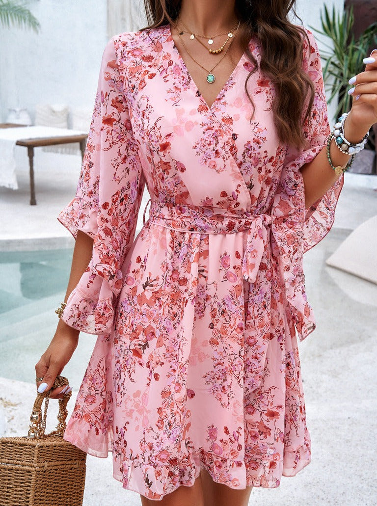 Elegant Pink Printed Lace Dress