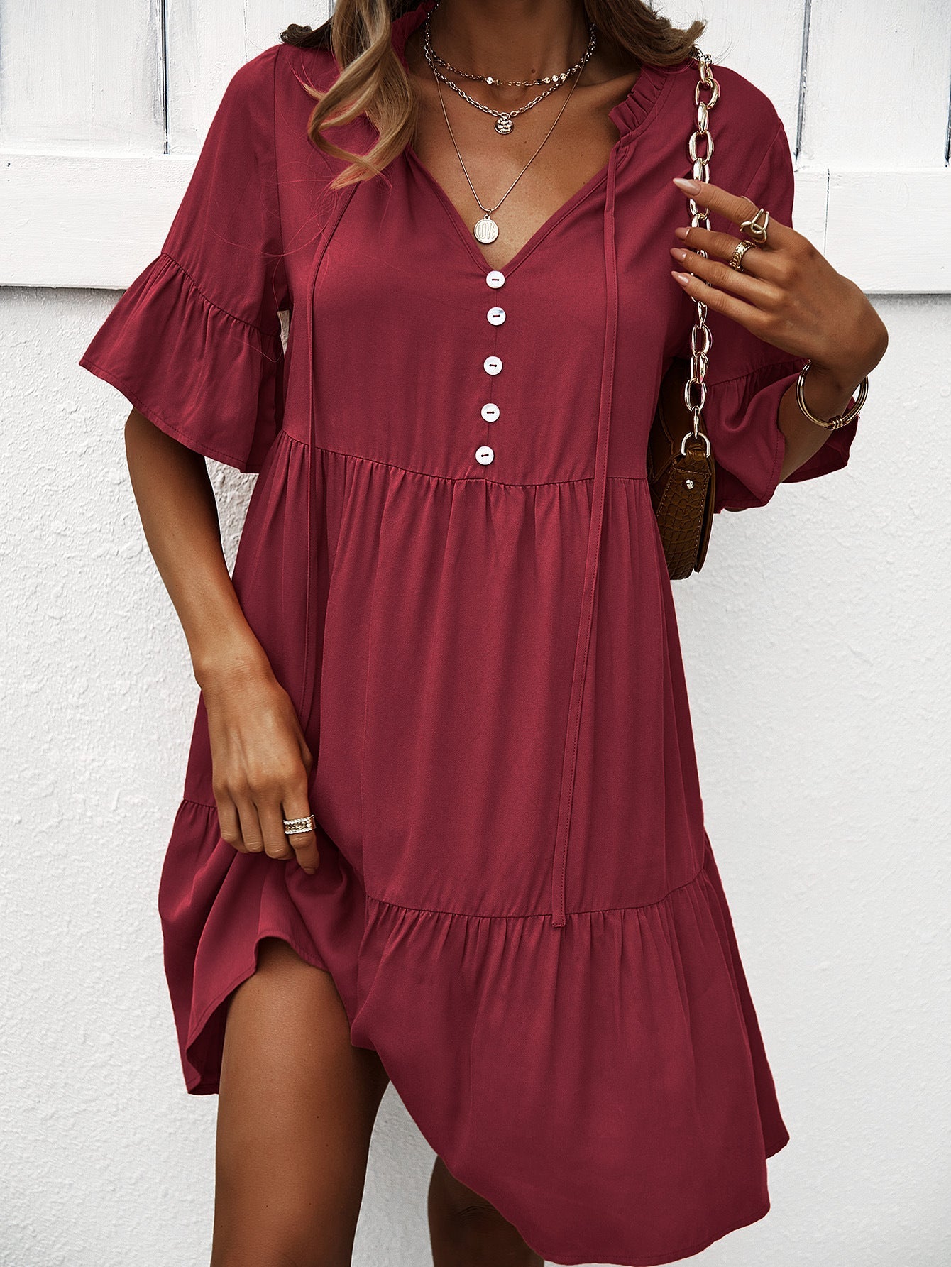 Solid Color Layered A-Line Dress